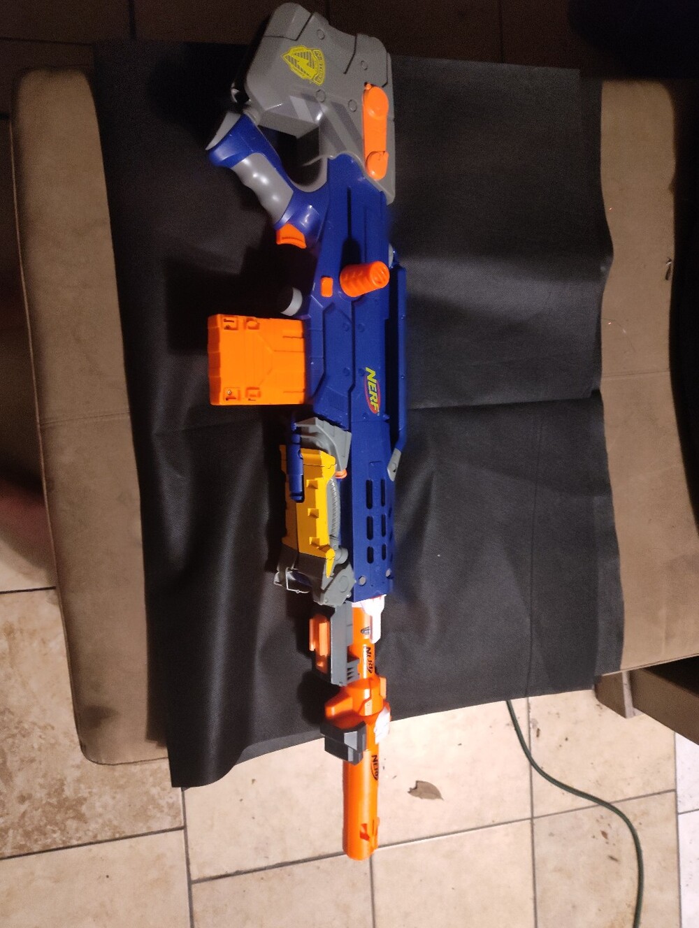 Nerf Blue and Orange Tactical Dart Blaster with Yellow Accents